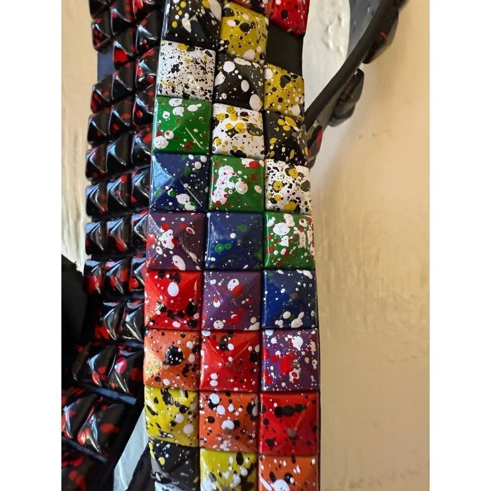 Lot of 2 Studded Punk Rock Belts – Splatter Paint & Red/Black